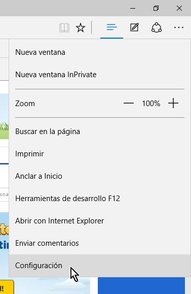 Opción Configuración del menú en cómo bloquear las ventanas emergentes en Microsoft Edge