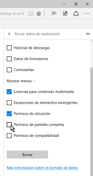 Casillas con opciones avanzadas para borrar datos de exploración en cómo borrar el historial de Microsoft Edge