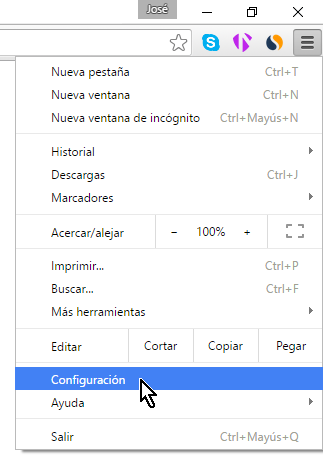 Opción Configuración del menú de Personalización en cómo mostrar las contraseñas guardadas en Google Chrome