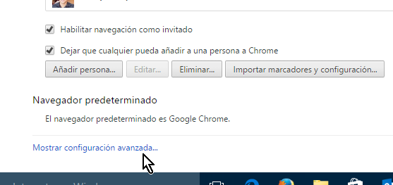 Opción para Mostrar configuración avanzada en cómo mostrar las contraseñas guardadas en Google Chrome