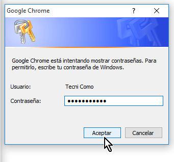 Entrando la contraseña de Windows en cómo mostrar las contraseñas guardadas en Google Chrome