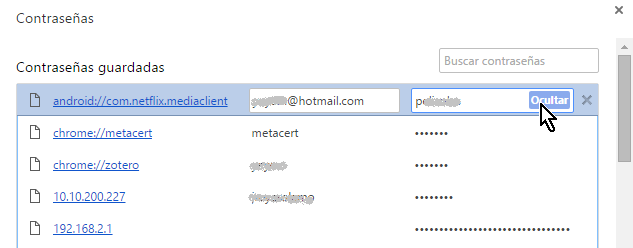 Contraseña mostrada y botón Ocultar en cómo mostrar las contraseñas guardadas en Google Chrome