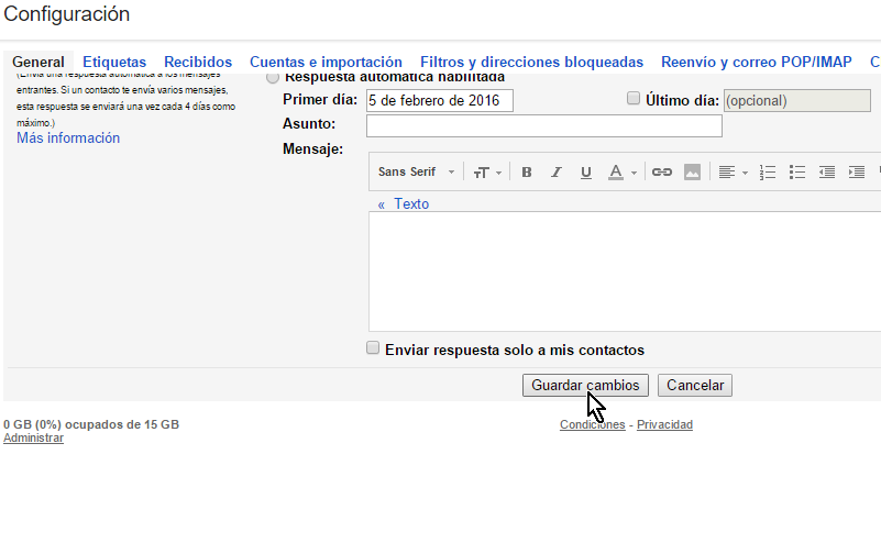 Botón Guardar cambios en cómo cancelar el envío de un correo electrónico en Gmail