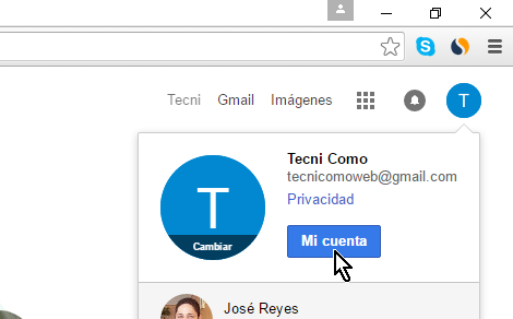 Botón Mi cuenta en cómo borrar una cuenta de Google