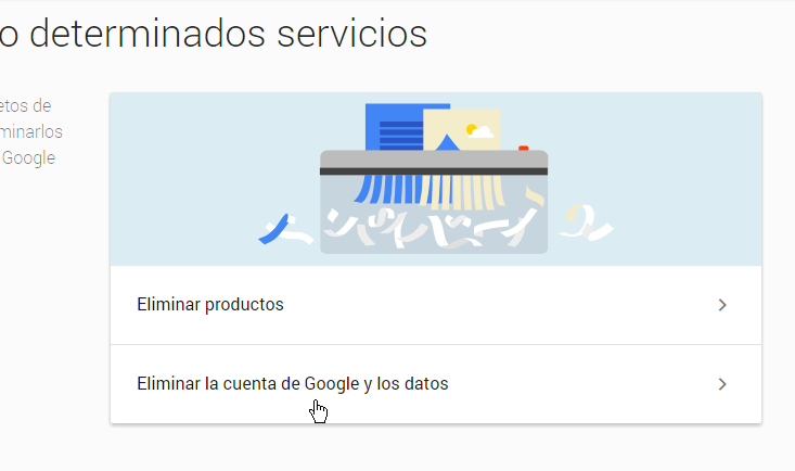 Opción Eliminar la cuenta de Google y los datos en cómo borrar una cuenta de Google
