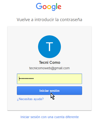 Vuelve a introducir tu contraseña en cómo eliminar una cuenta de Gmail