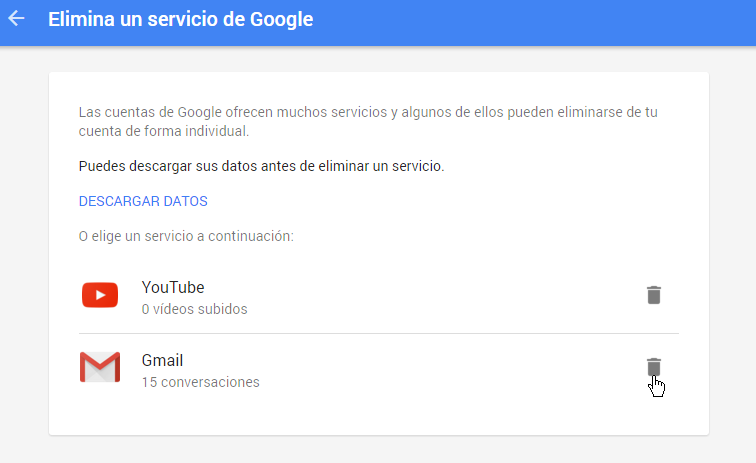 Selecciona el servicio Gmail en cómo eliminar una cuenta de Gmail