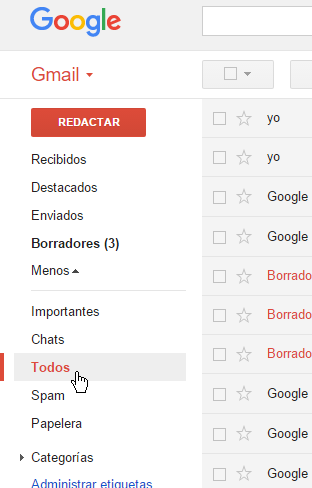 Dale clic a la opción Todos en cómo ver todos los mensajes de Gmail