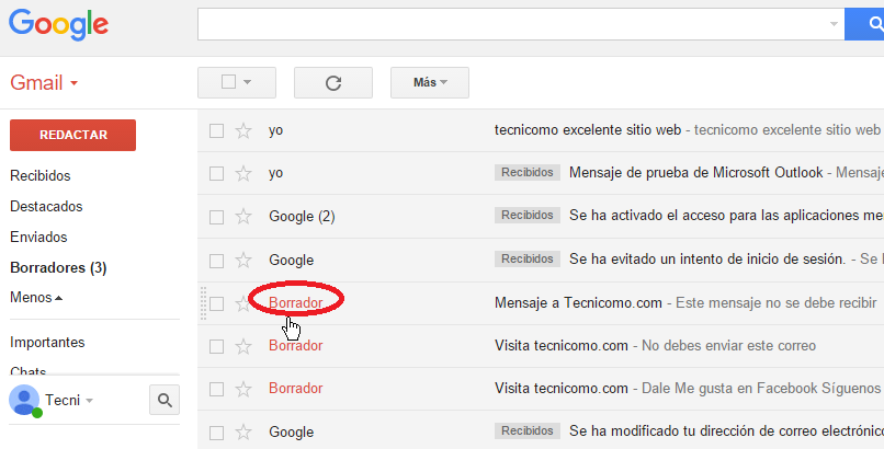 Indicador de que un correo en borrador en cómo ver todos los mensajes de Gmail