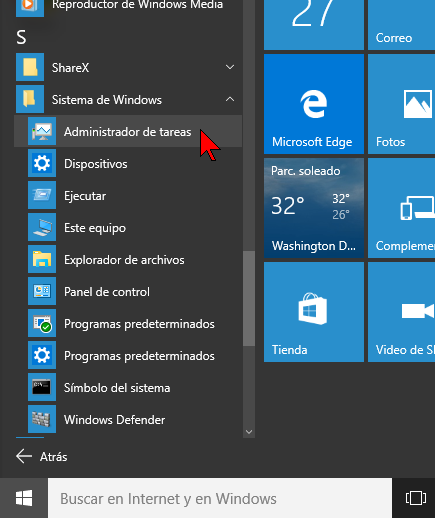 Carpeta Sistema de Windows en cómo acceder al Administrador de tareas en Windows 10