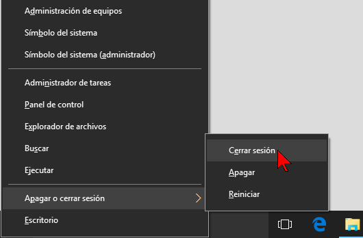 Opción Cerrar sesión desde teclado en cómo cerrar sesión en Windows 10