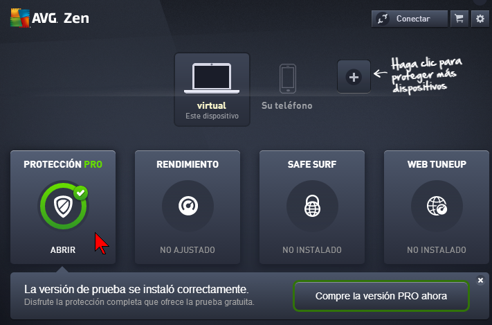 Protección habilitada en cómo descargar e instalar AVG Antivirus Protection Pro