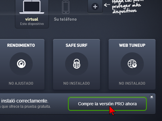 Botón para comprar la versión PRO del antivirus en cómo descargar e instalar AVG Antivirus Protection Pro