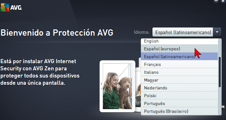 Selecciona el tipo de idioma Español en cómo descargar e instalar AVG Antivirus Protection Pro