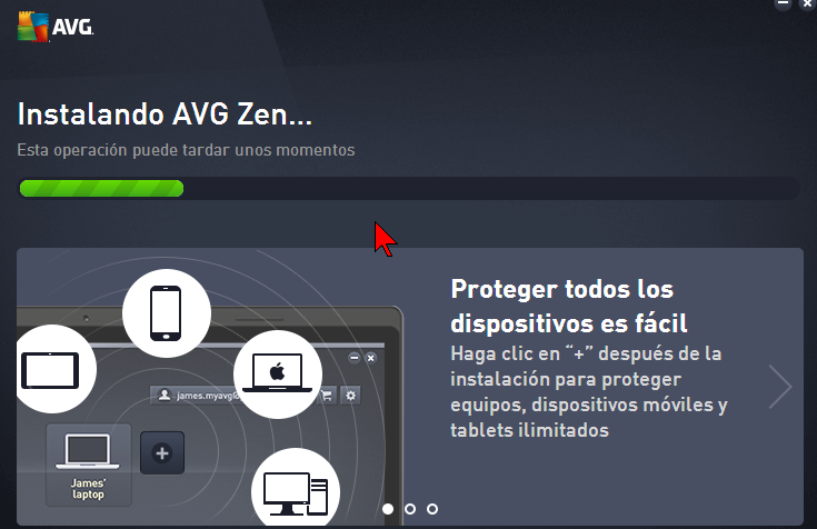 Barra de progreso de la Instalación en cómo descargar e instalar AVG Antivirus Protection Pro
