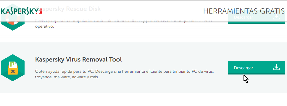 Botón Descargar en cómo descargar y usar Kaspersky Virus Removal Tool