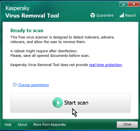 Comenzando el análisis y escaneo de tu sistema en cómo descargar y usar Kaspersky Virus Removal Tool
