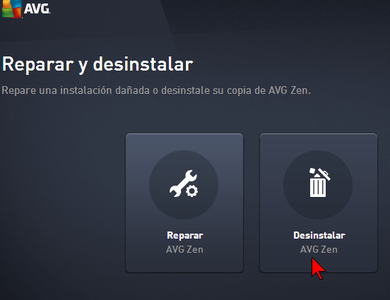 Botón Desinstalar AVG Zen en cómo desinstalar AVG Antivirus Protection Pro