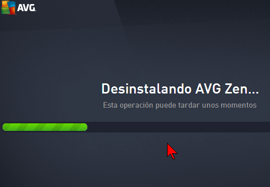 Barra de progreso de la desinstalación en cómo desinstalar AVG Antivirus Protection Pro