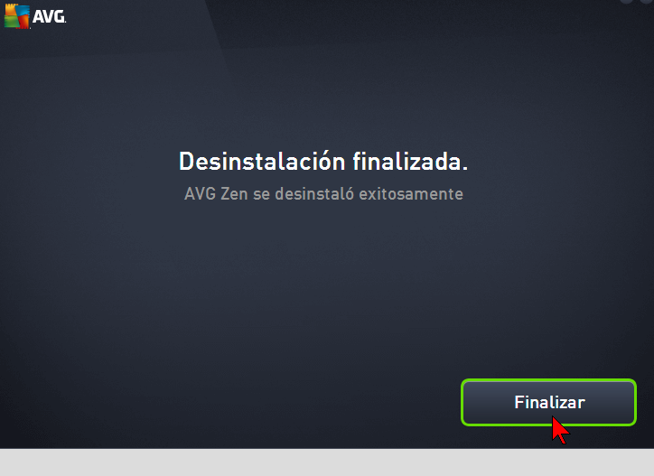 Botón Finalizar en cómo desinstalar AVG Antivirus Protection Pro