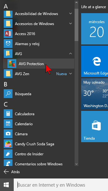 Selecciona AVG Protection en cómo desinstalar AVG Antivirus Protection Pro
