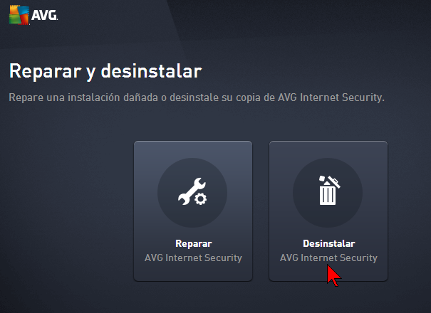 Botón Desinstalar AVG Internet Security en cómo desinstalar AVG Antivirus Protection Pro