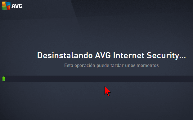Barra de progreso de la desinstalación en cómo desinstalar AVG Antivirus Protection Pro