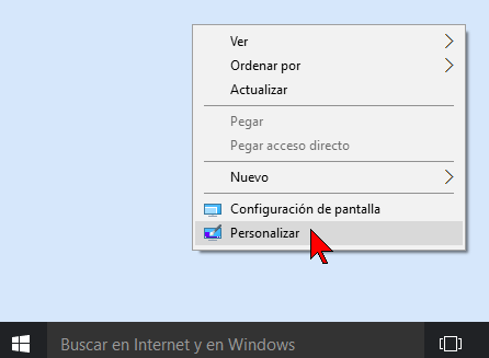 Opción Personalizar del Escritorio en cómo cambiar el color de fondo del Escritorio de Windows 10