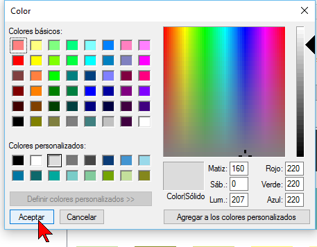 Herramienta mostrando todos los colores disponibles en cómo cambiar el color de fondo del Escritorio de Windows 10