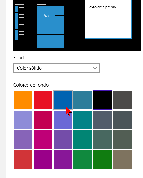 Colores principales para el fondo de Windows 10 en cómo cambiar el color de fondo del Escritorio de Windows 10