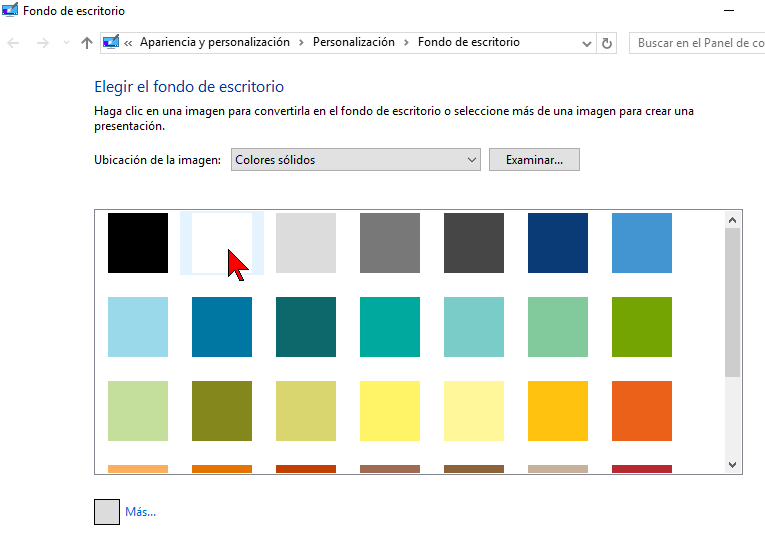 Lista de más colores incluyendo más claros en cómo cambiar el color de fondo del Escritorio de Windows 10