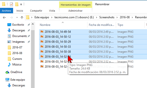 Seleccionando los archivos en cómo renombrar varios archivos a la vez en Windows 10