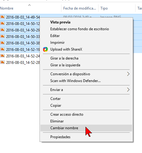 Selecciona Cambiar nombre del menú en cómo renombrar varios archivos a la vez en Windows 10