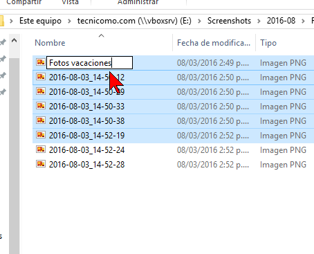 Escribe el nuevo nombre para los archivos en cómo renombrar varios archivos a la vez en Windows 10