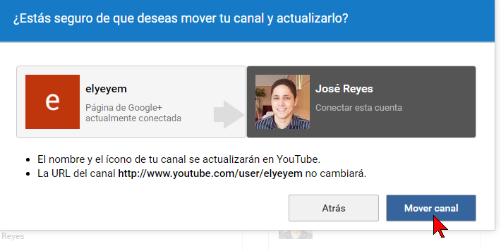 Confirmando la mudanza de canal en cómo transferir un canal de YouTube a otra cuenta