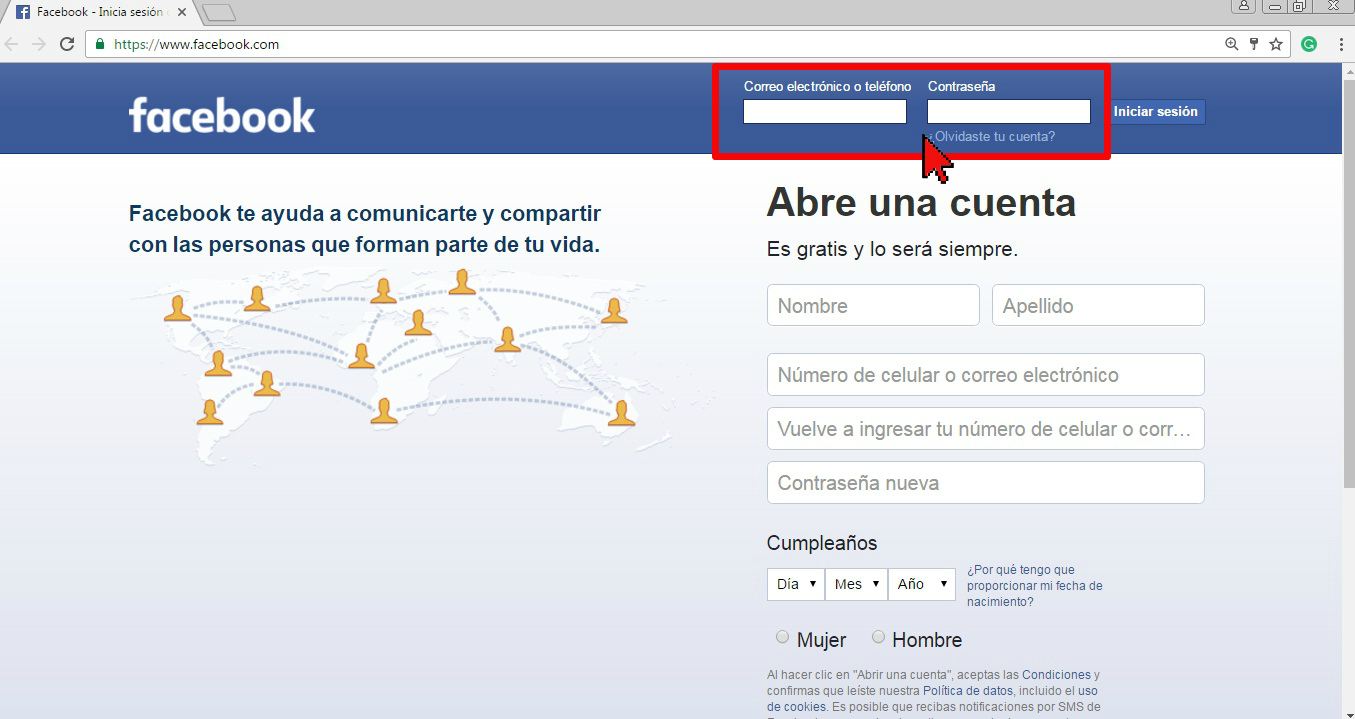 Entra tus credenciales de Facebook en cómo desbloquear a un amigo en Facebook