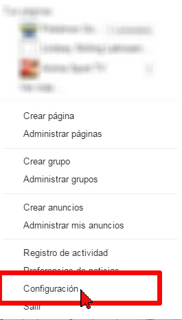 Opción Configuración en cómo desbloquear a un amigo en Facebook