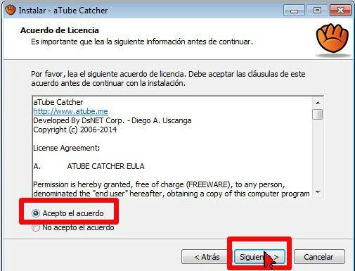 Acuerdo de licencia en cómo usar aTube Catcher para descargar la música de un video de YouTube