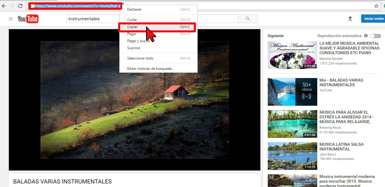 Copiando el enlace del video de YouTube en cómo usar aTube Catcher para descargar la música de un video de YouTube