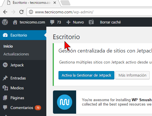 Escritorio de Administrador de WordPress en cómo acceder al Panel de Administración de WordPress