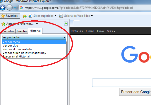 Diferentes modos para ordenar el Historial en cómo acceder al historial de exploración de Internet Explorer