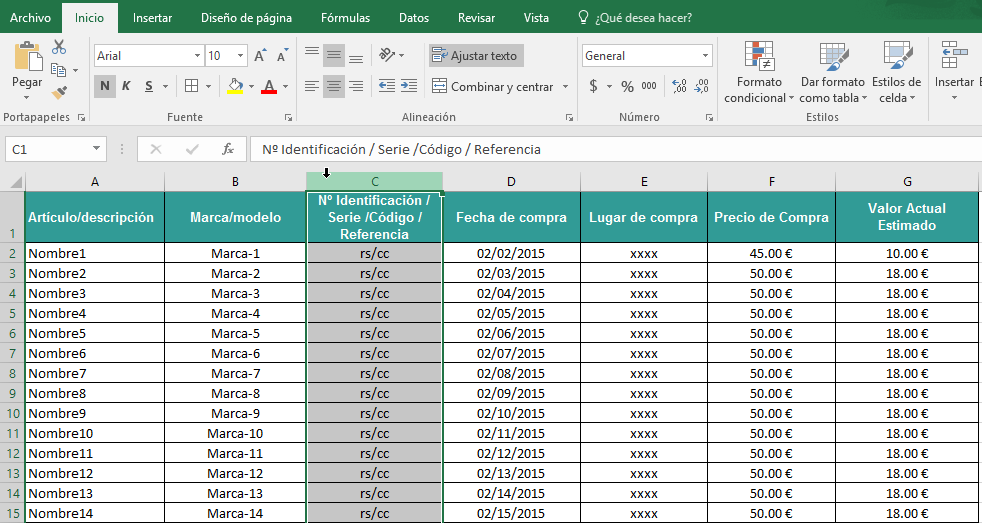 Seleccionando una columna en cómo ocultar y mostrar columnas en Excel 2016