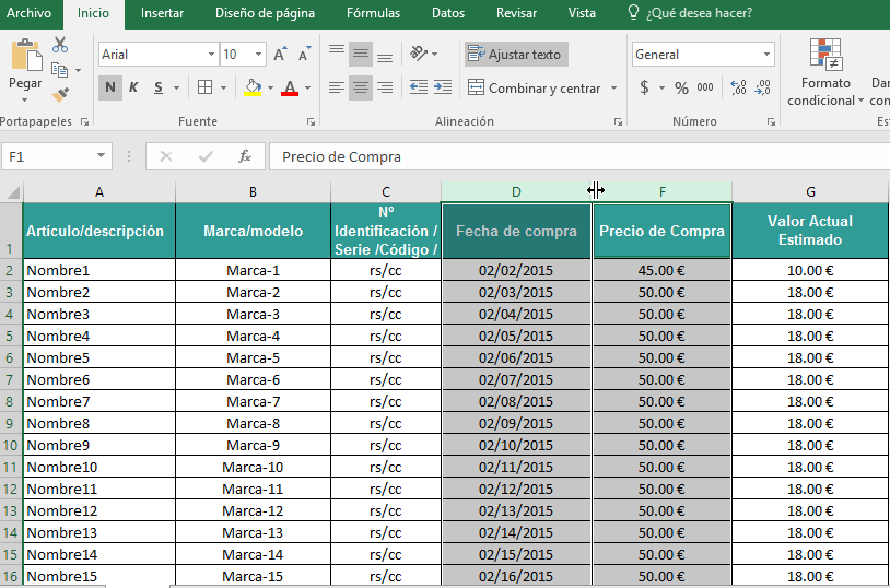 Ubicando cursor entre columnas ocultas en cómo ocultar y mostrar columnas en Excel 2016
