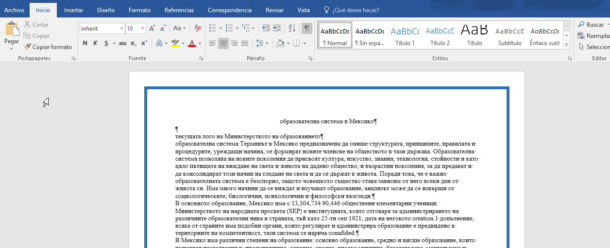 Muestra de un borde aplicado en cómo ponerle un borde a una página de Word 2016