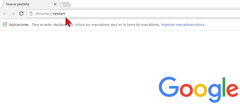 Comando chrome://restart en cómo reiniciar Chrome rápidamente usando un marcador
