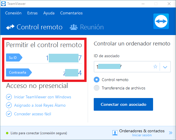 Datos para permitir el control remoto en cómo conectarse a una PC para control remoto con TeamViewer