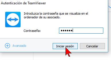 Entrando contraseña y botón Iniciar sesión en cómo conectarse a una PC para control remoto con TeamViewer