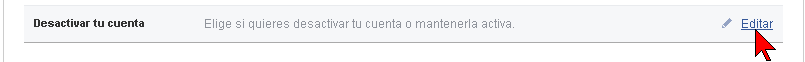 Enlace Editar en Desactivar tu cuenta