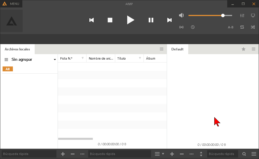 Pantalla principal del reproductor de música AIMP