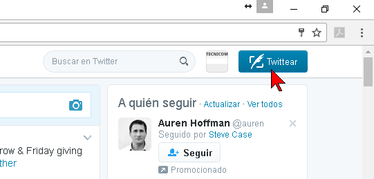 Botón Twittear para componer un tuit en cómo hacer caritas en Twitter desde tu navegador